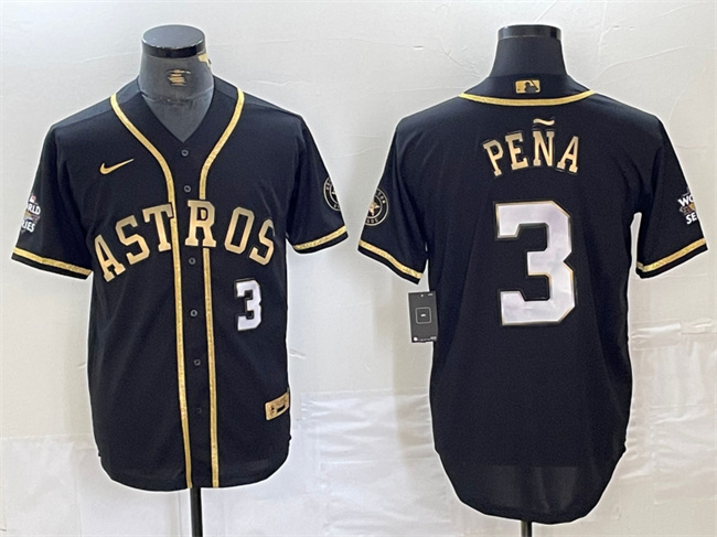 Men's Houston Astros #3 Jeremy Peña Black Gold 2022 World Series Stitched Baseball Jersey